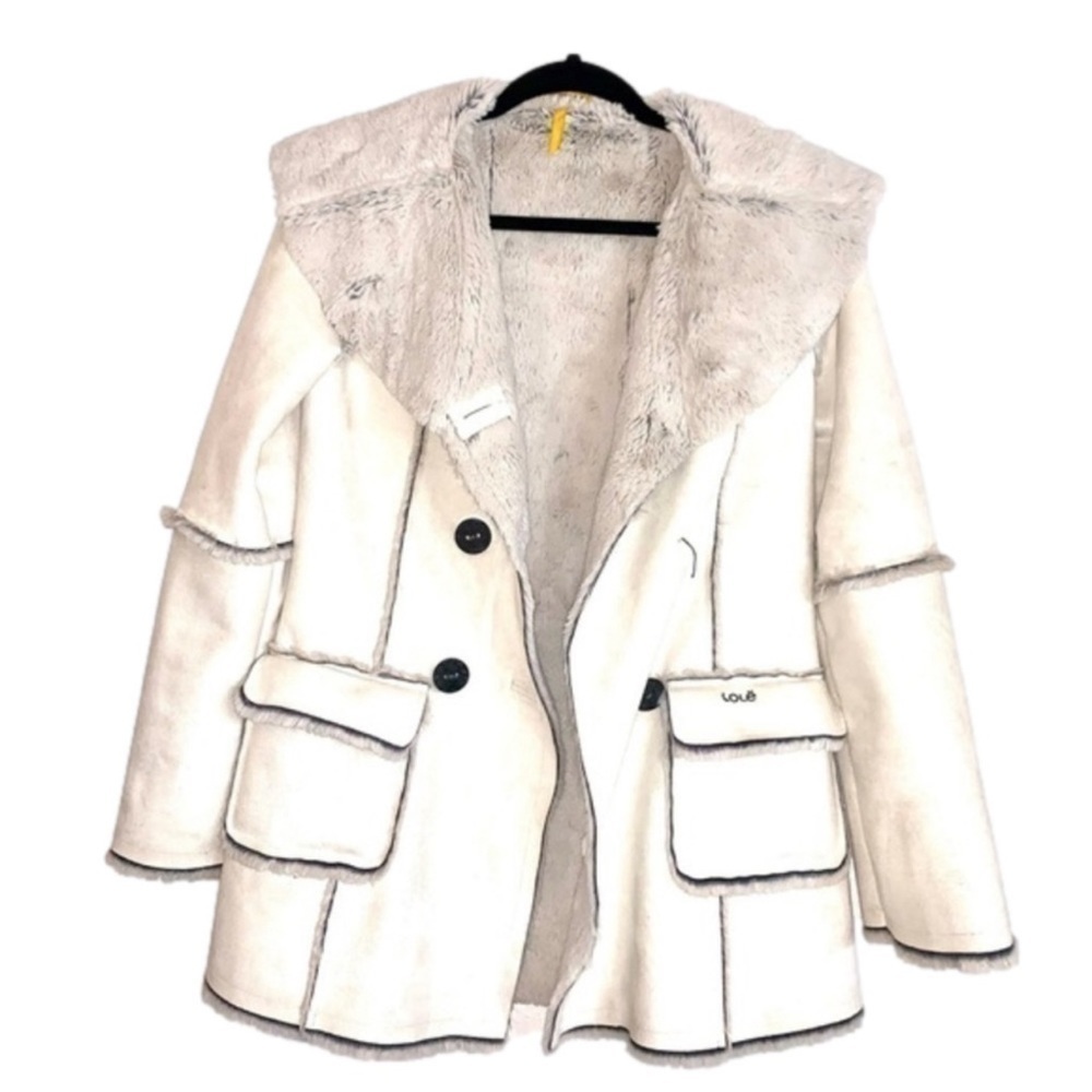 Lolē Faux suede faux fur cream coat ultra soft
